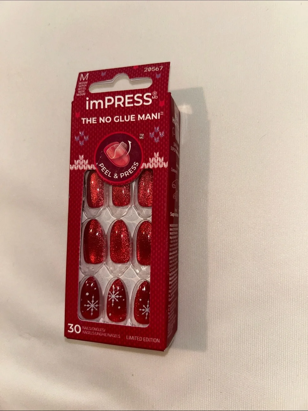 imPRESS Red Glitter Snowflake Press-On Nails